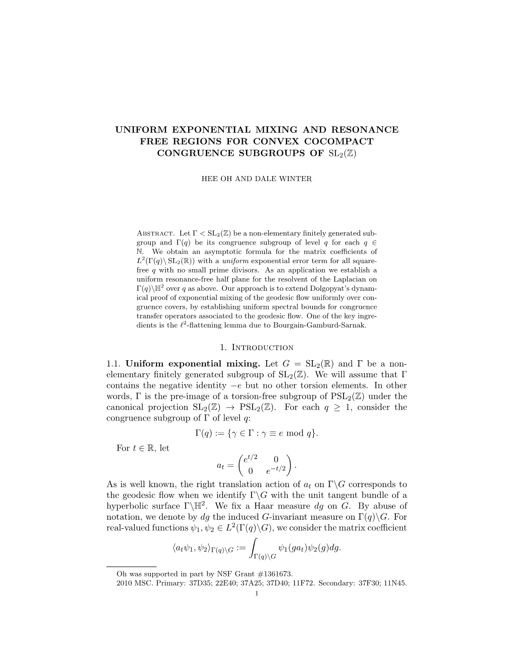 Uniform Exponential Mixing and Resonance Free Regions for Convex Cocompact Congruence Subgroups of Sl2(Z)