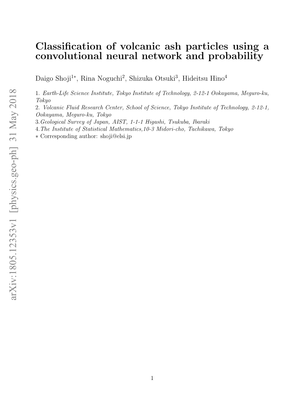 Classification of Volcanic Ash Particles Using a Convolutional Neural