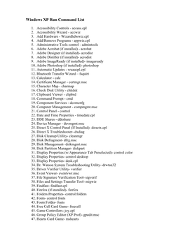 Windows XP Run Command List