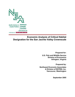 Economic Analysis of Critical Habitat Designation for the San Jacinto Valley Crownscale