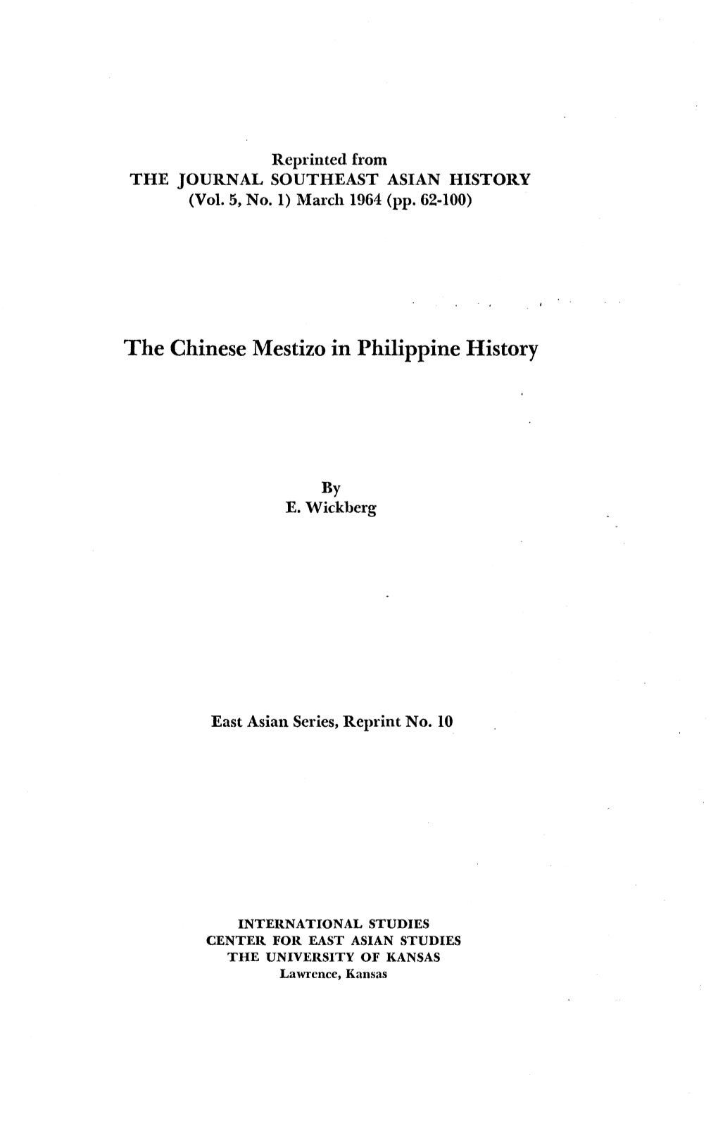 The Chinese Mestizo in Philippine History