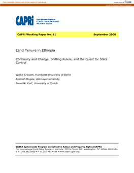 Land Tenure in Ethiopia