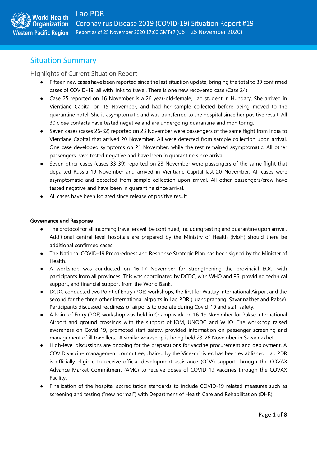 Lao PDR Situation Summary