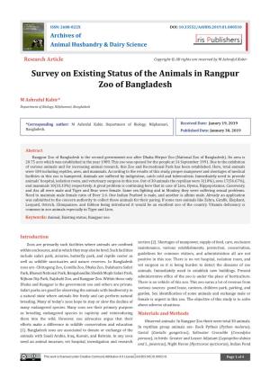 Survey on Existing Status of the Animals in Rangpur Zoo of Bangladesh