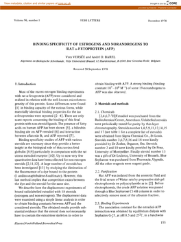 BINDING SPECIFICITY of ESTROGENS and NORANDROGENS to RAT A-FETOPROTEIN (AFP)