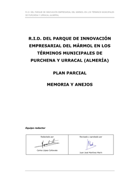 R.I.D. Del Parque De Innovación Empresarial Del Mármol En Los Términos Municipales De Purchena Y Urracal (Almería) Plan Parc