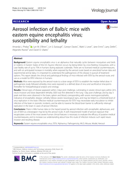 Aerosol Infection of Balb/C Mice with Eastern Equine Encephalitis Virus; Susceptibility and Lethality Amanda L
