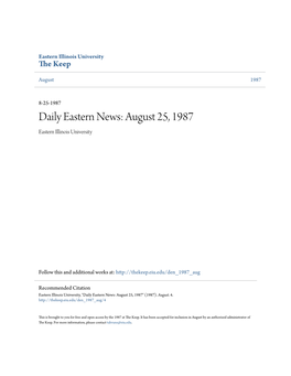 Astern News: August 25, 1987 Eastern Illinois University