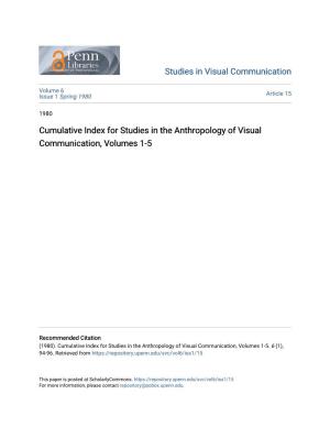 Cumulative Index for Studies in the Anthropology of Visual Communication, Volumes 1-5