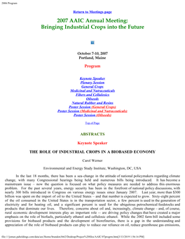 2007 AAIC Annual Meeting: Bringing Industrial Crops Into the Future