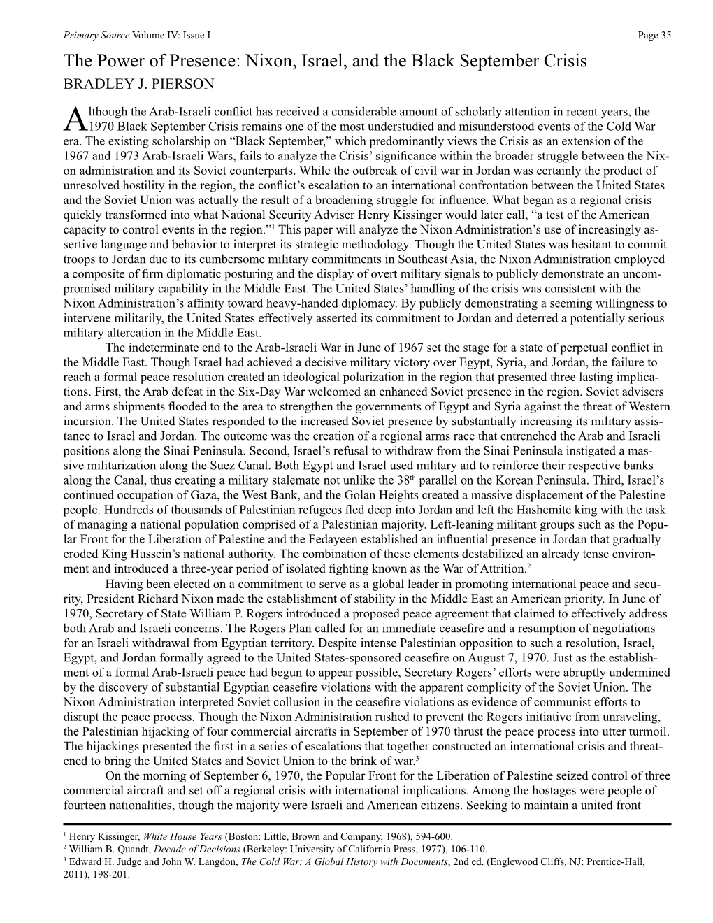 Nixon, Israel, and the Black September Crisis BRADLEY J