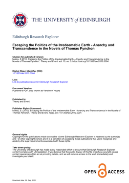 Anarchy and Transcendence in the Novels of Thomas Pynchon', Theory and Event, Vol