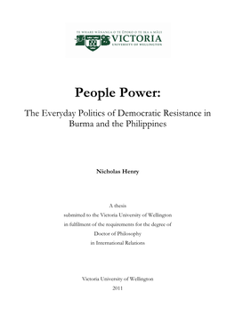 People Power: the Everyday Politics of Democratic Resistance in Burma and the Philippines