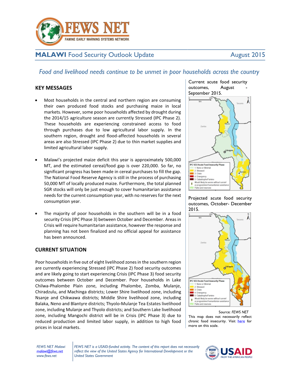 MALAWI Food Security Outlook Update August 2015