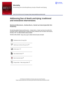 Addressing Fear of Death and Dying: Traditional and Innovative Interventions