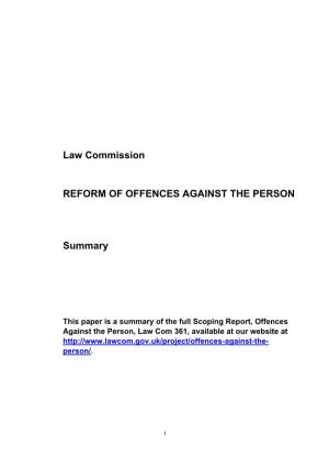 Law Commission REFORM of OFFENCES AGAINST THE