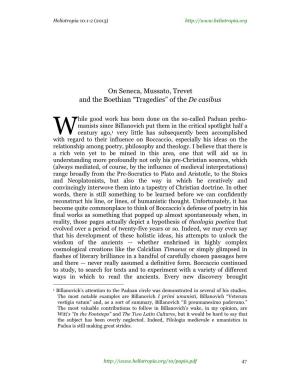 On Seneca, Mussato, Trevet and the Boethian "Tragedies"