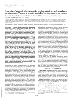 Analysis of Genomic Alterations in Benign, Atypical, and Anaplastic Meningiomas: Toward a Genetic Model of Meningioma Progression