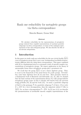 Rank One Reducibility for Metapletic Groups Via Theta Correspondence