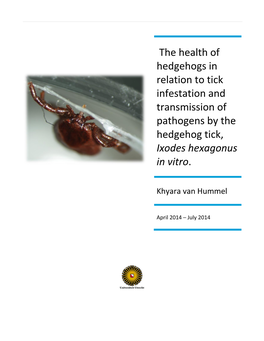 The Health of Hedgehogs in Relation to Tick Infestation and Transmission of Pathogens by the Hedgehog Tick, Ixodes Hexagonus in Vitro