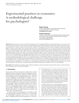 Experimental Practices in Economics: a Methodological Challenge for Psychologists?