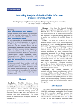 Morbidity Analysis of the Notifiable Infectious Diseases in China, 2018