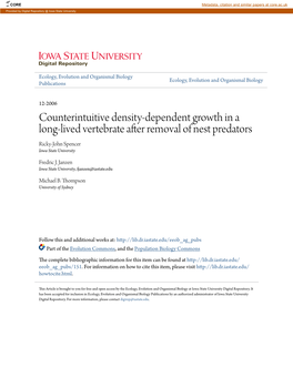Counterintuitive Density-Dependent Growth in a Long-Lived Vertebrate After Removal of Nest Predators Ricky-John Spencer Iowa State University