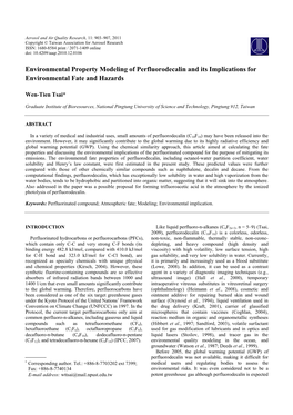 Environmental Property Modeling of Perfluorodecalin and Its Implications for Environmental Fate and Hazards