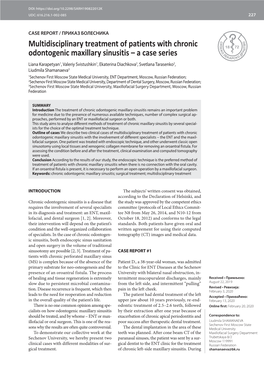 Multidisciplinary Treatment of Patients with Chronic Odontogenic Maxillary