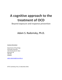 A Cognitive Approach to the Treatment of OCD Beyond Exposure and Response Prevention