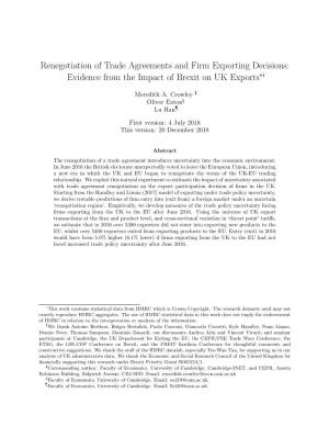 Renegotiation of Trade Agreements and Firm Exporting Decisions: Evidence from the Impact of Brexit on UK Exports*