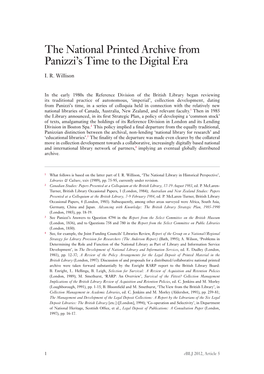 The National Printed Archive from Panizzi's Time