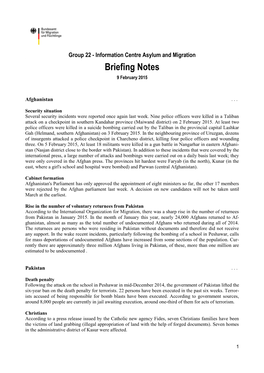 Briefing Notes 9 February 2015