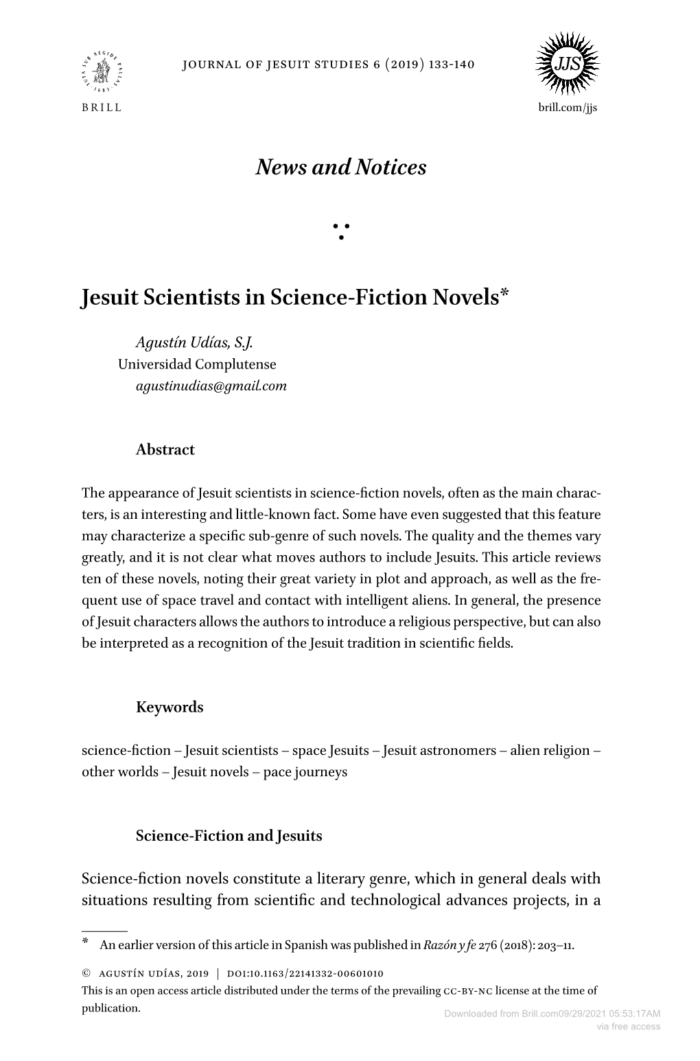 News and Notices Jesuit Scientists in Science-Fiction Novels*