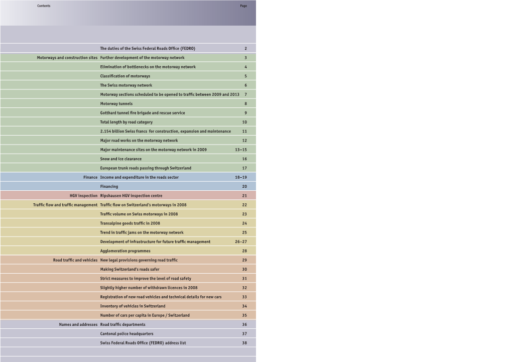 The Duties of the Swiss Federal Roads Office (FEDRO) 2 Motorways and Construction Sites Further Development of the Motorway Netw