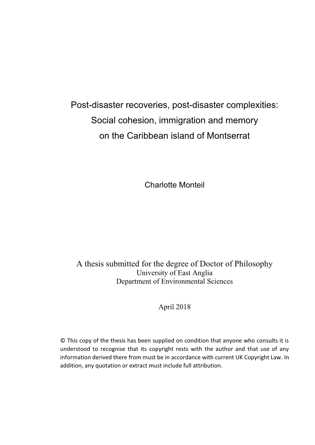 Social Cohesion, Immigration and Memory on the Caribbean Island of Montserrat
