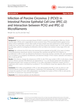 (PCV2) in Intestinal Porcine Epithelial Cell Line (IPEC-J2) and Interaction Between PCV2 and IPEC-J2 Microfilaments Mengfei Yan, Liqi Zhu and Qian Yang*