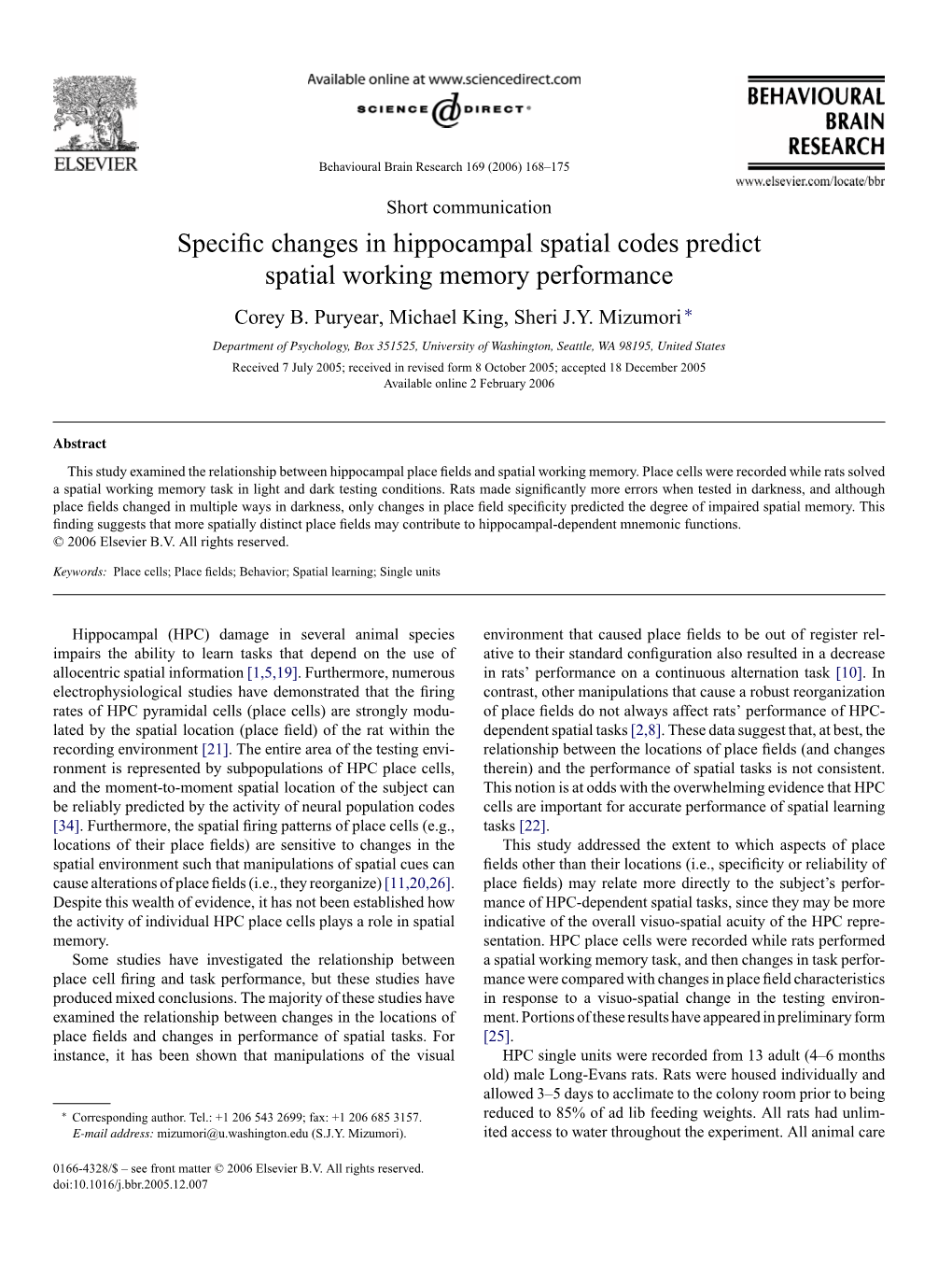 Specific Changes in Hippocampal Spatial Codes Predict Spatial