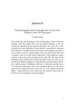 ABSTRACTS the Historiography of the Yom Kippur War: a Forty Years