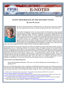 EGYPT: RESURGENCE of the SECURITY STATE by Ann M