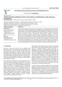 Antibacterial and Antifungal Activity of Centratherum Anthelminticum