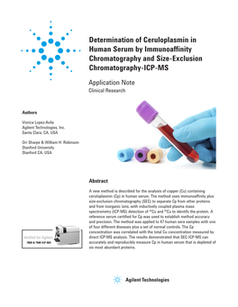 Determination of Ceruloplasmin in Human Serum by Immunoaffinity Chromatography and Size-Exclusion Chromatography-ICP-MS