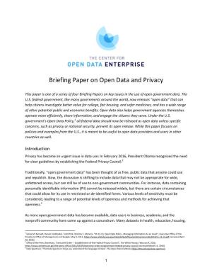 Briefing Paper on Open Data and Privacy