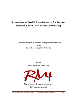 Assessment of Coal Volume Forecasts for Aurizon 2017 Draft Access Undertaking