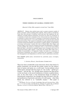 Omar Dahbour, Three Models of Global Community, Journal Of