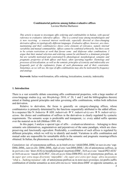 Combinatorial Patterns Among Italian Evaluative Affixes Lavinia Merlini Barbaresi