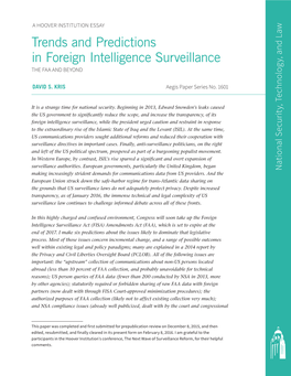 Trends and Predictions in Foreign Intelligence Surveillance 3
