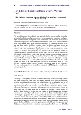 How Efficient Rural Healthcare Centres Work in Iran?