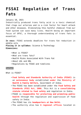 FSSAI Regulation of Trans Fats