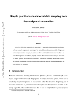 Simple Quantitative Tests to Validate Sampling from Thermodynamic